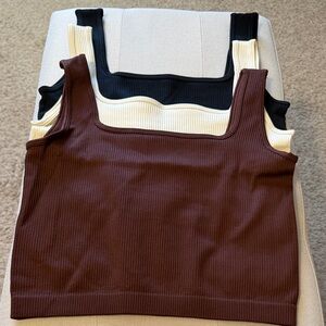 Ribbed Square-Neck Women’s Size M Crop Tank Top - Brown, Cream & Black (Lot) NWT